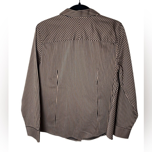 Chico's Striped Stretch No Iron Satten Button Down Top - Picture 2 of 6